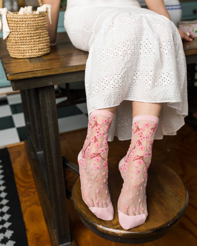 Cherry Blossom Sheer Crew Sock - The BLVD