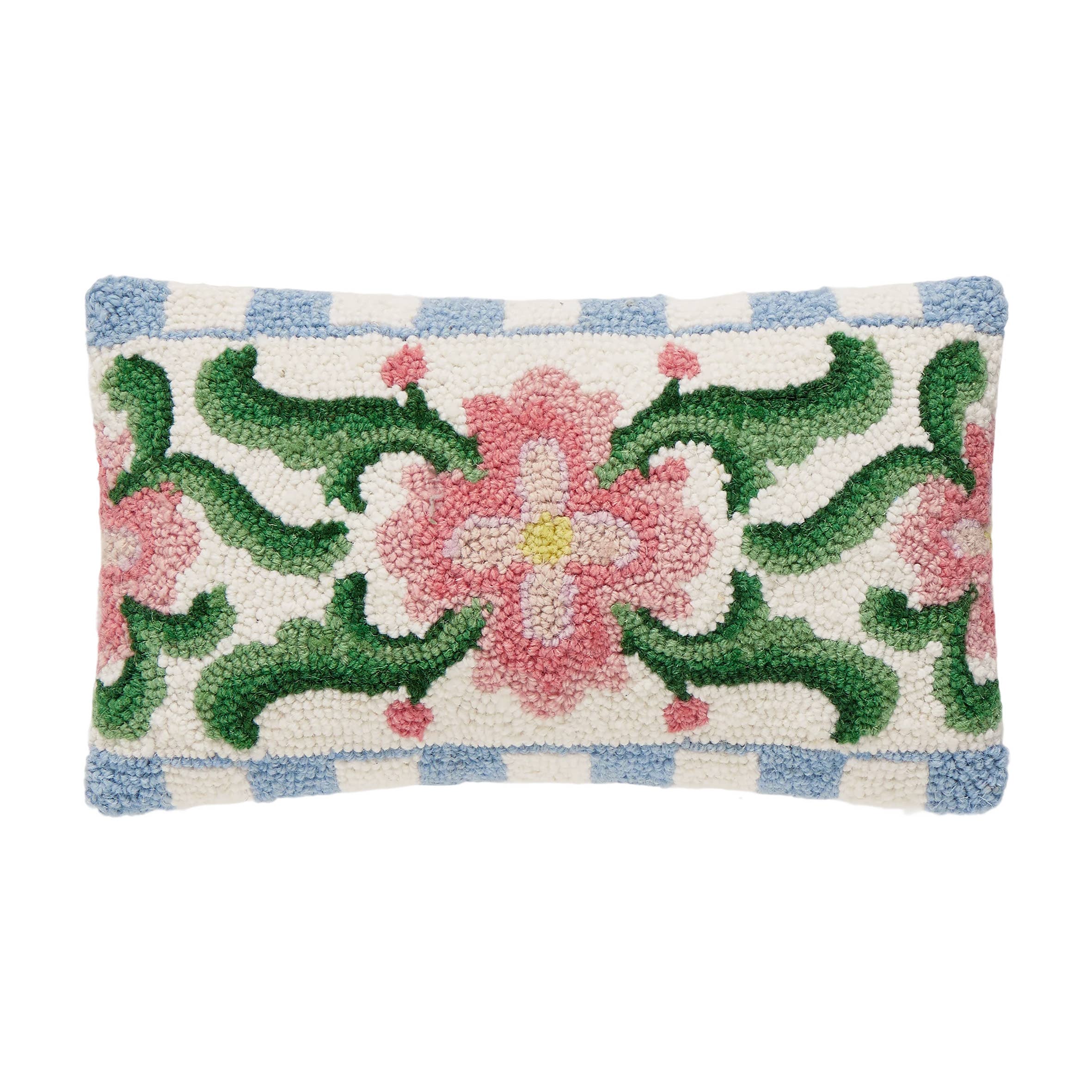 Vintage floral tile lumber hook pillow product photo - front view - BLVD Boutik
