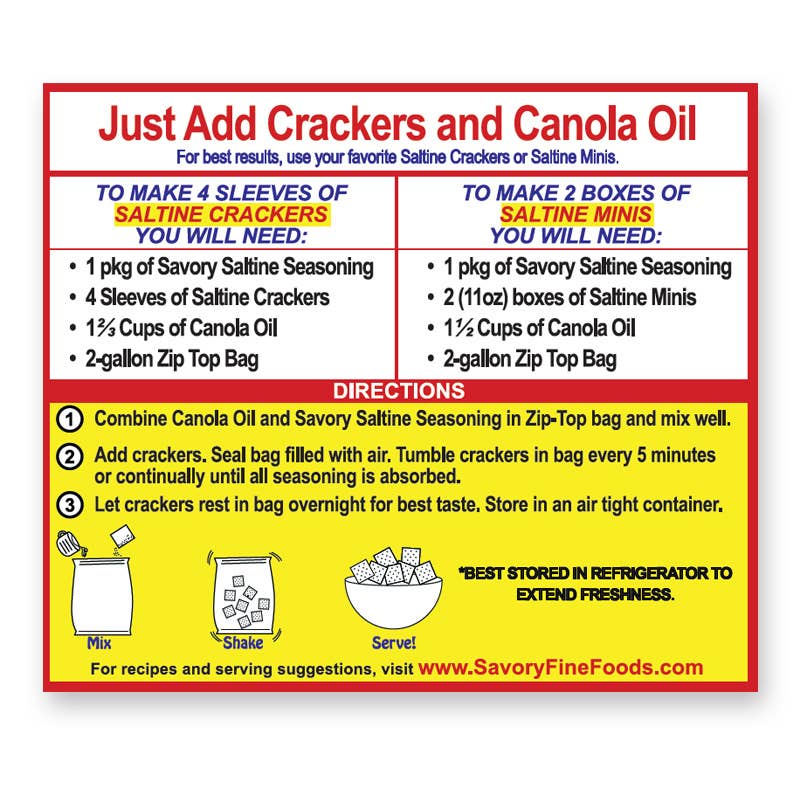Instructions for making savory saltine crackers with canola oil on a white background
