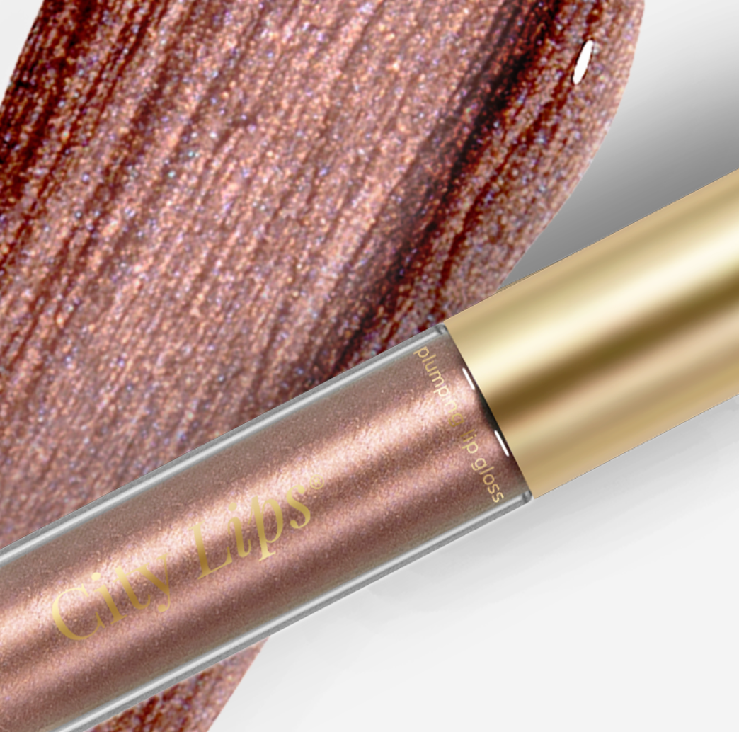 City Lips plumping lip gloss in Plum Springs, a metallic plum shade
