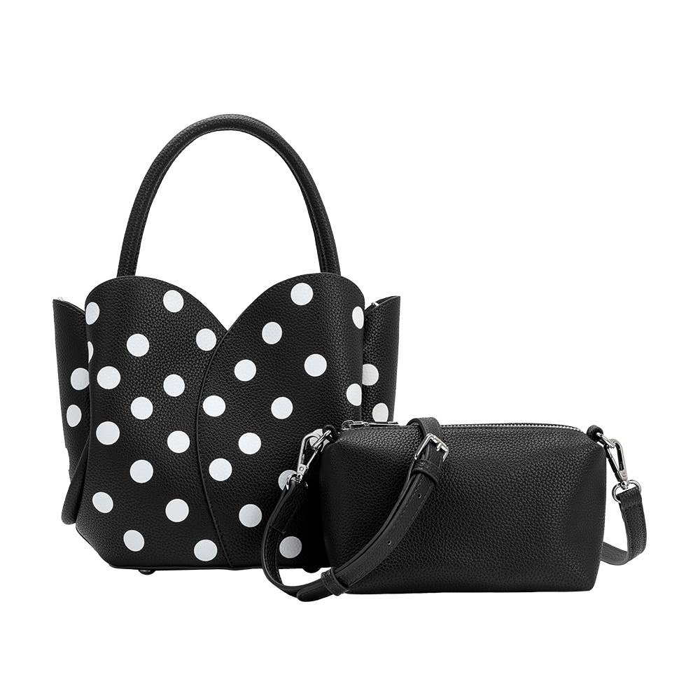 Tulip Black Polka Dot Top Handle Bag