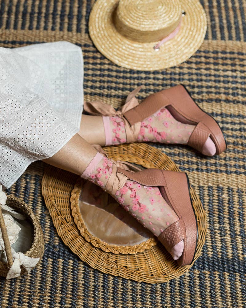 Cherry Blossom Sheer Crew Sock - The BLVD