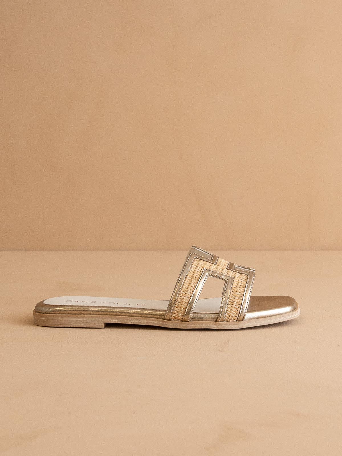 Gold H Cutout Raffia Slide