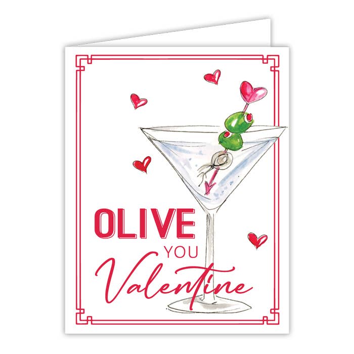 Olive You Valentine Martini with Red Hearts Greeting Card - The BLVD