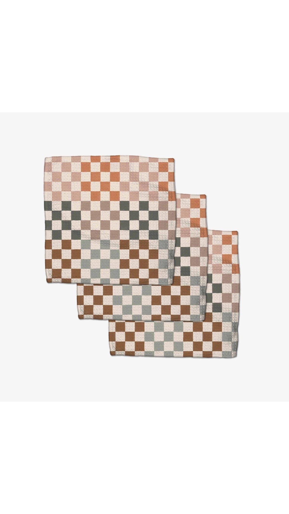 Geometry Autumn Checkers Dishcloth Set of 3, full view on white