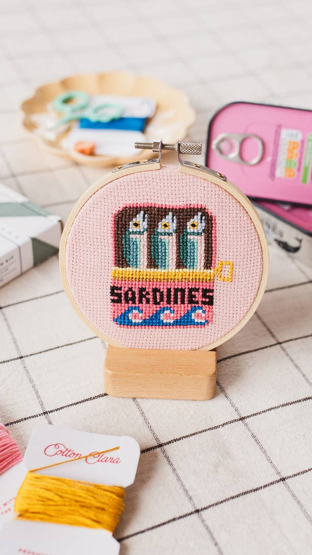 Sardines cross stitch kit product photo - front view - BLVD Boutik