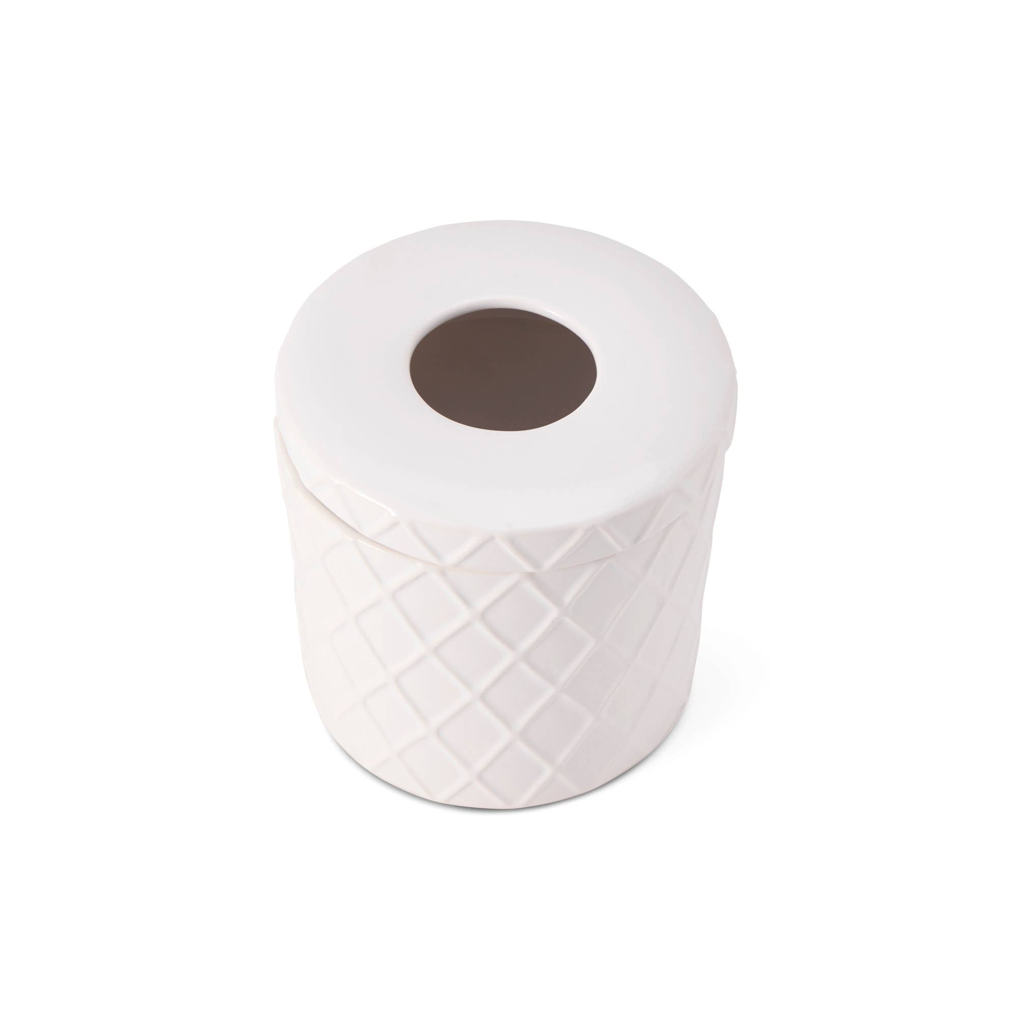 Ceramic Diamond Pattern Tissue Box - White