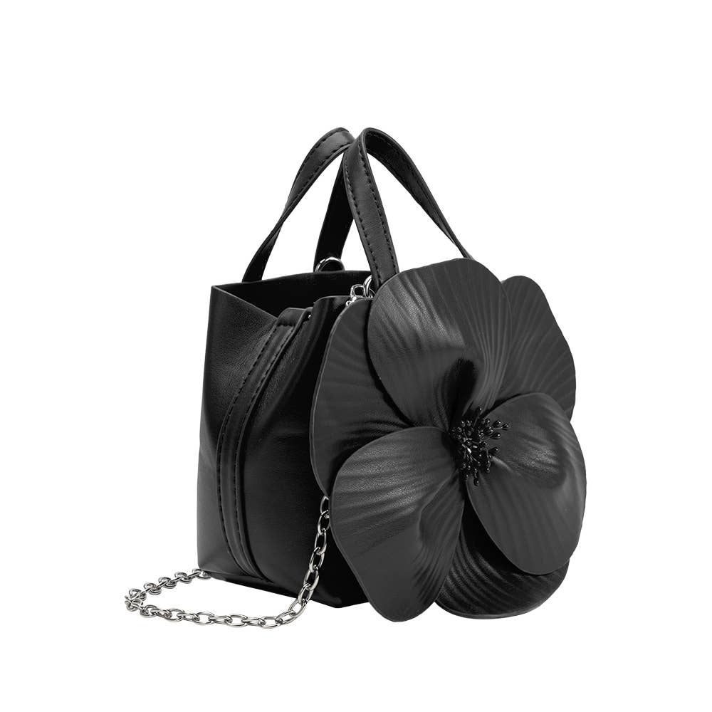 Monroe black flower bag accessory - side view - BLVD Boutik