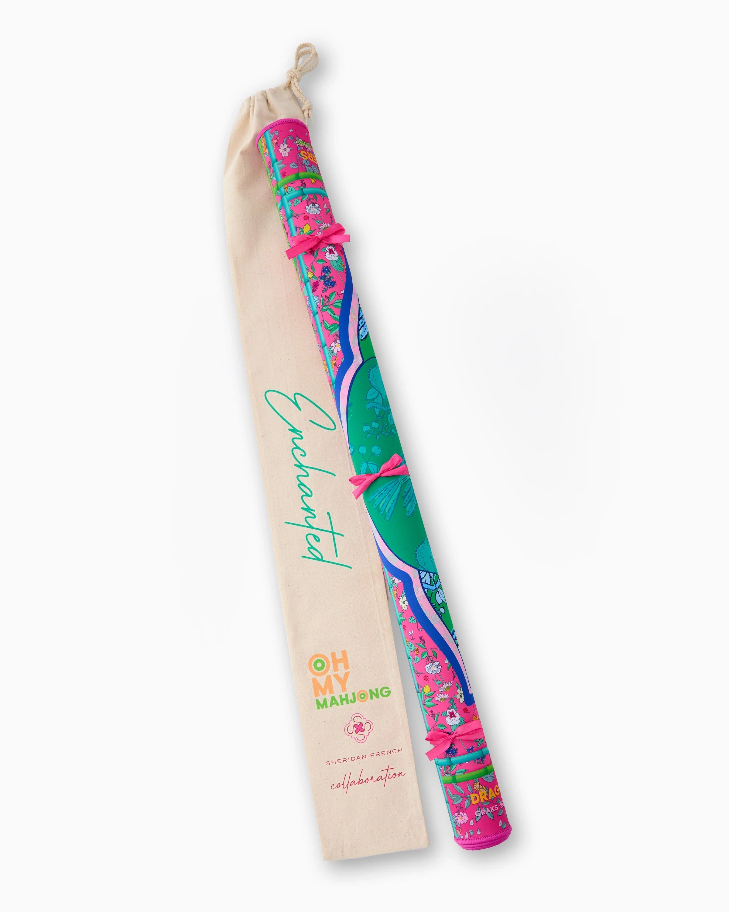 Colorful maraca with a carrying strap on a white background