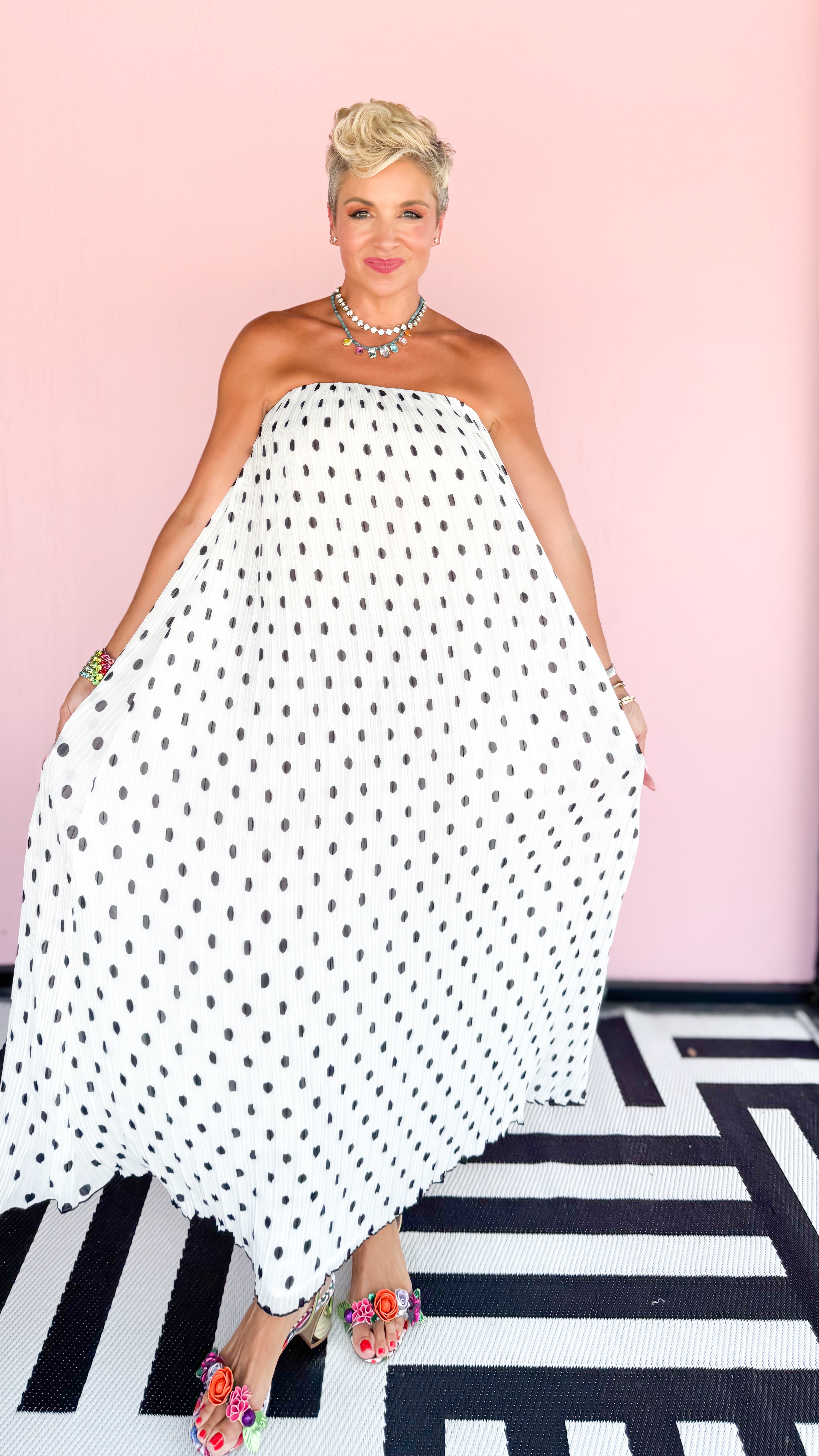 Pleated Maxi Strapless Dress/White - The BLVD