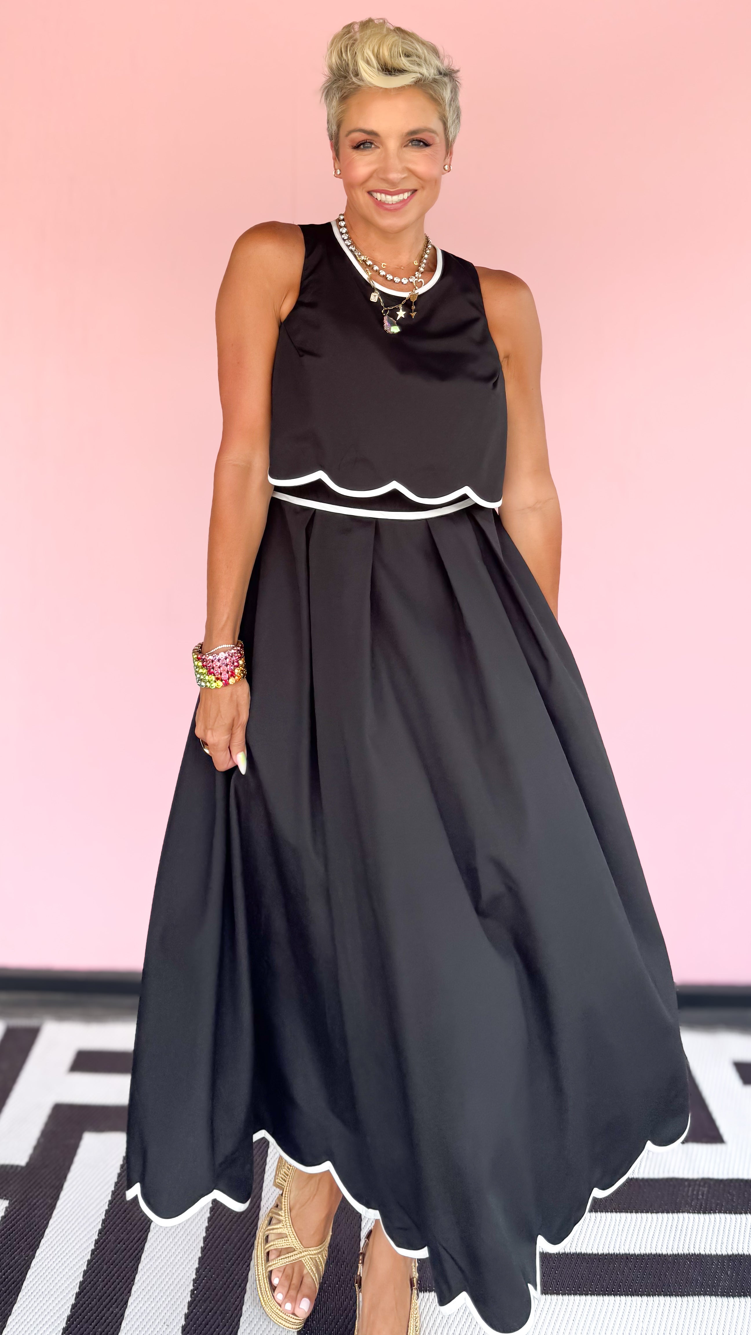 Scalloped Hem Midi Dress/Black - The BLVD