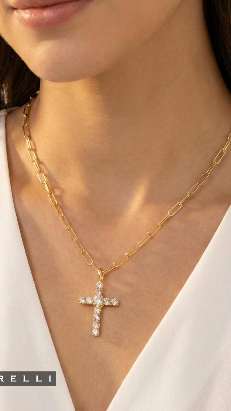 Cross Paperclip Pendant Necklace