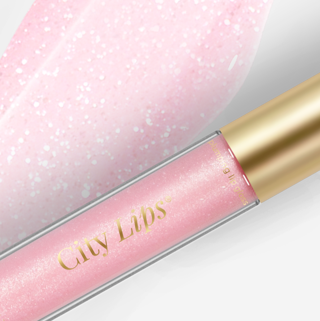 City Lips plumping lip gloss in Tinsel Town, a cool pink shade