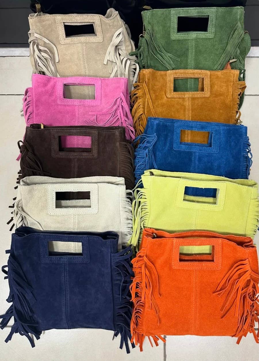 Italian Fringed Suede Crossbody Bag