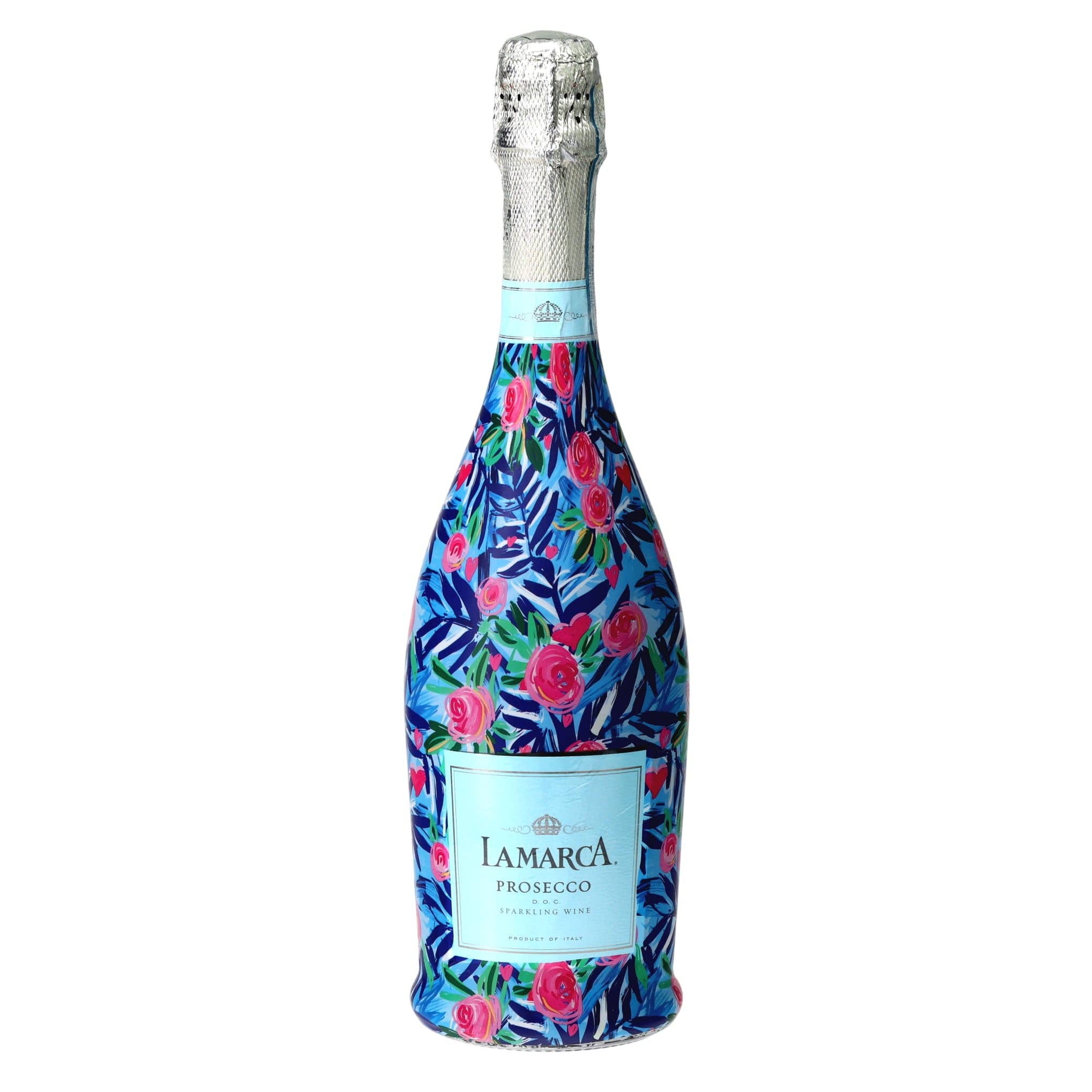 Beau Bottles Preppy Roses with Love La Marca prosecco bottle wrap — styled view — BLVD Boutik