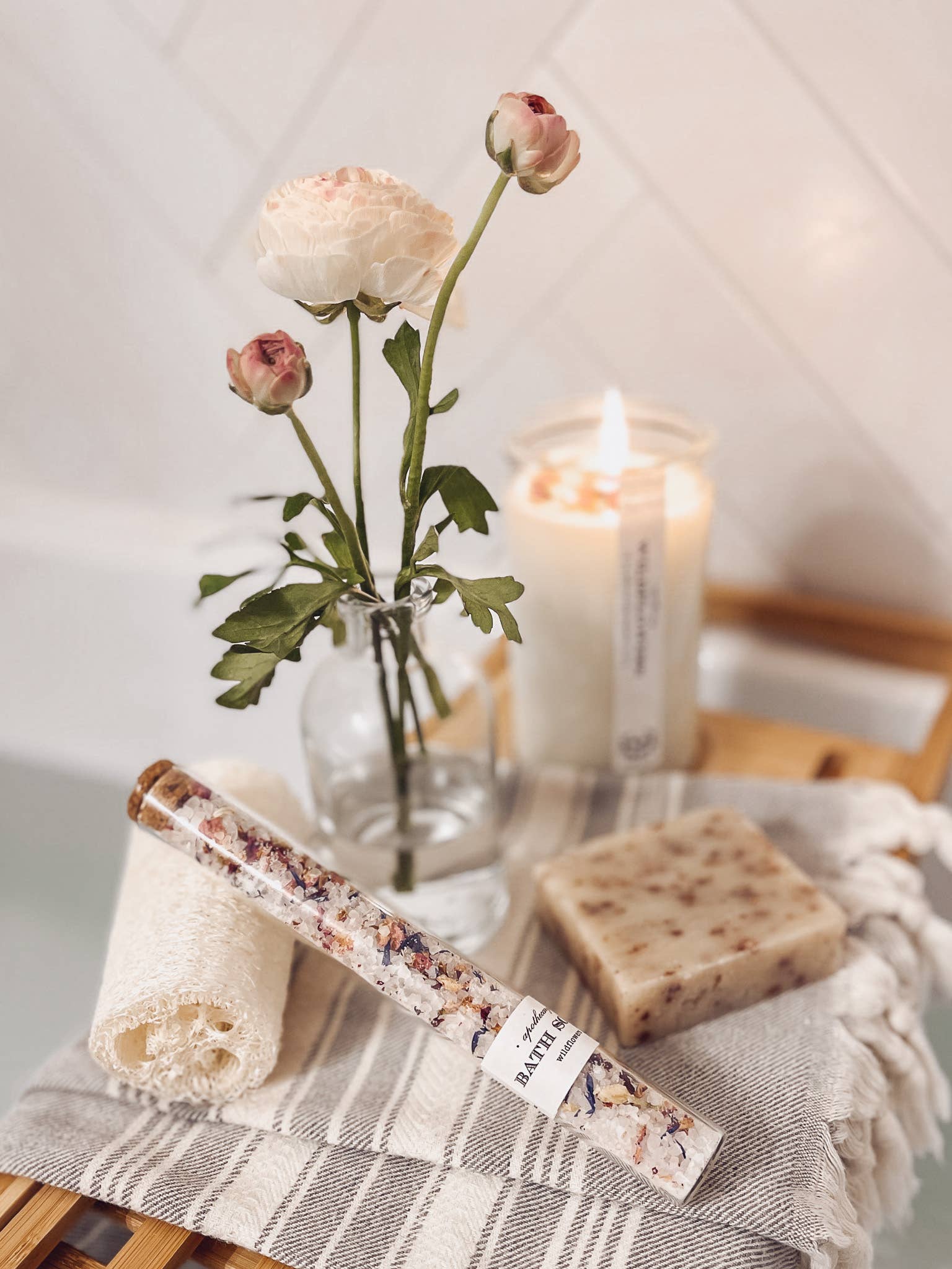 Wildflowers bath soak tube product photo - styled view - BLVD Boutik