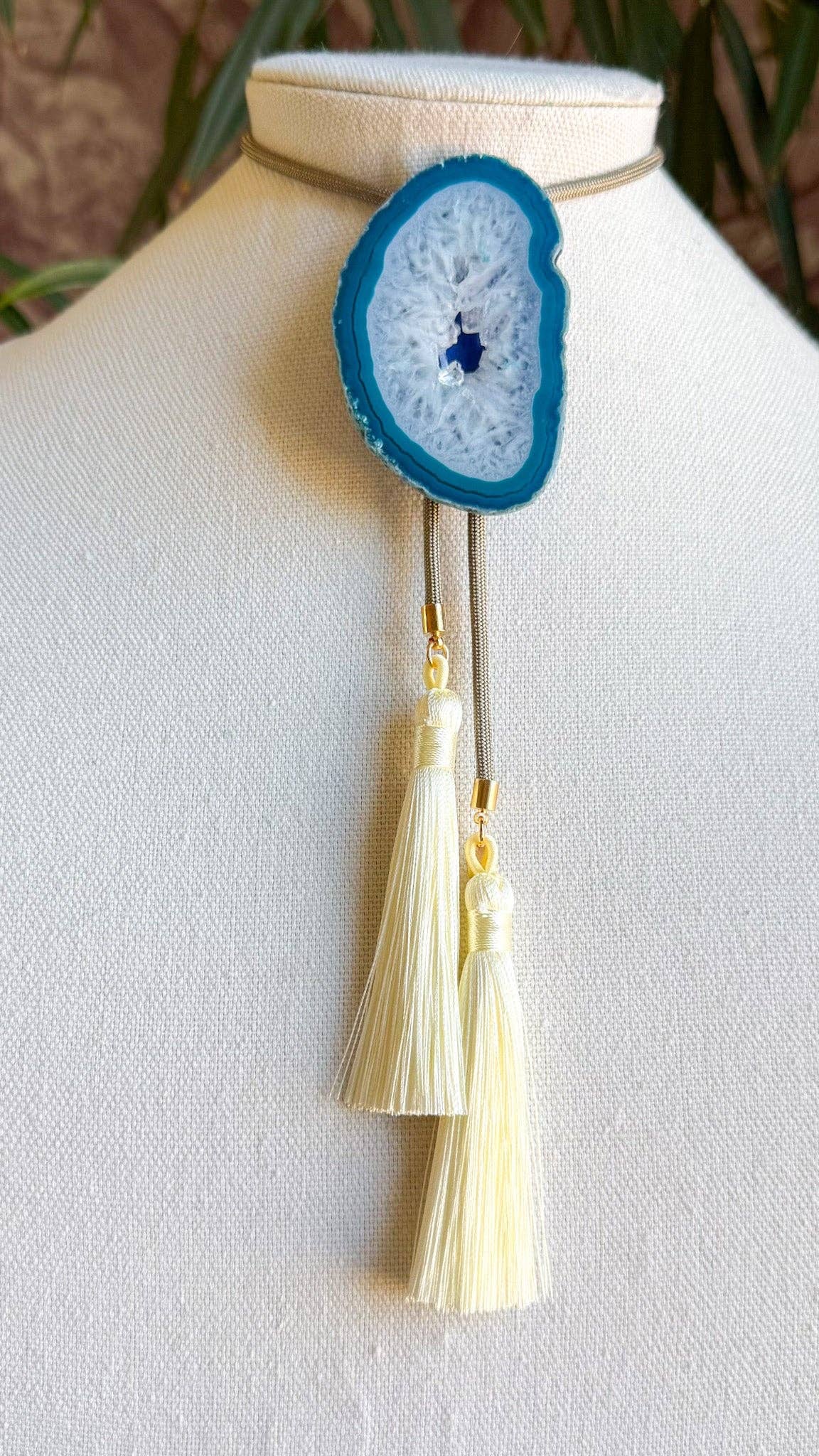 Blue Geode with Tan and Cream Tassels - The BLVD