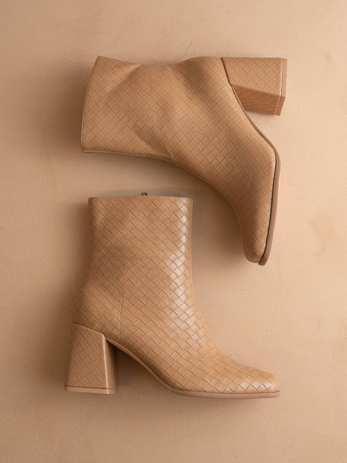 The Demi |Woven Block Heel Bootie/Camel
