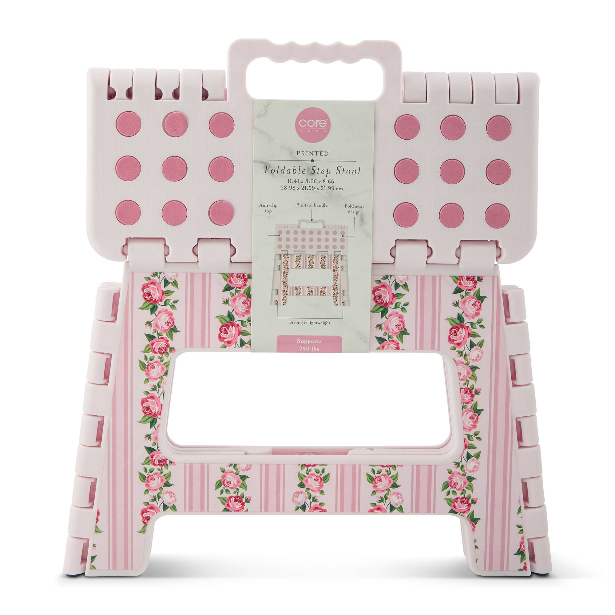 9" Printed Foldable Step Stool - Pink Floral Stripe