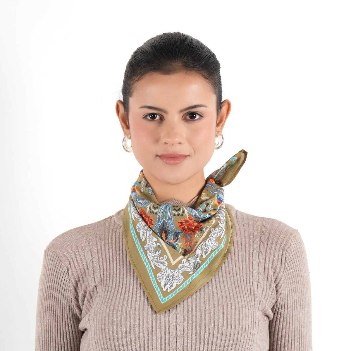 Floralia bandana in olive green, alternate view