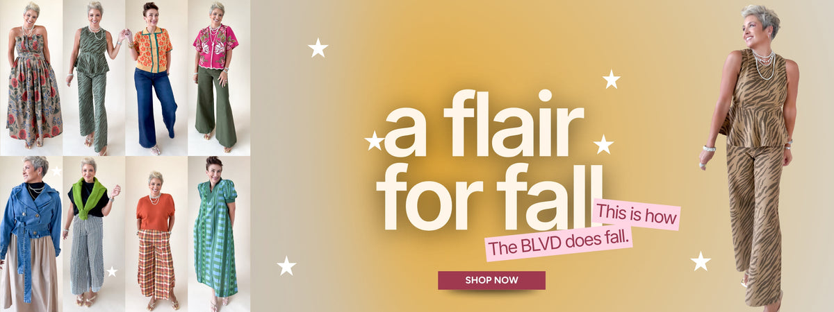 A Flair for Fall: this is how The BLVD does fall. Model in a printed pants set