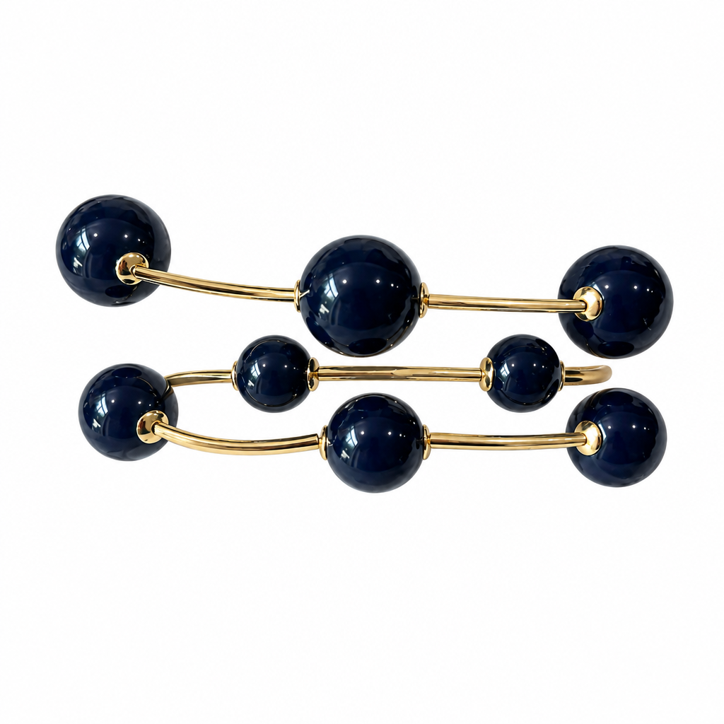 Blue three-strand bracelet on solid white, second view