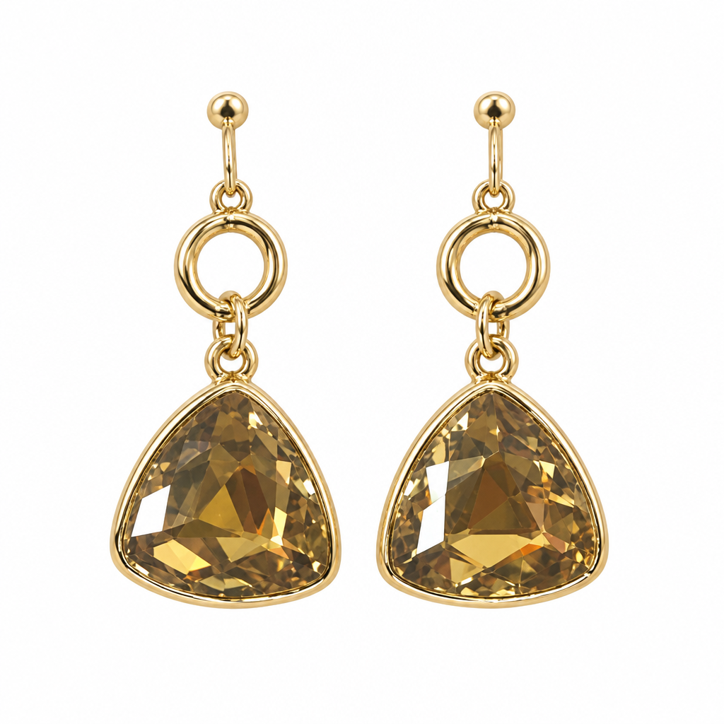 Champagne stone dangle earrings on white background, second view
