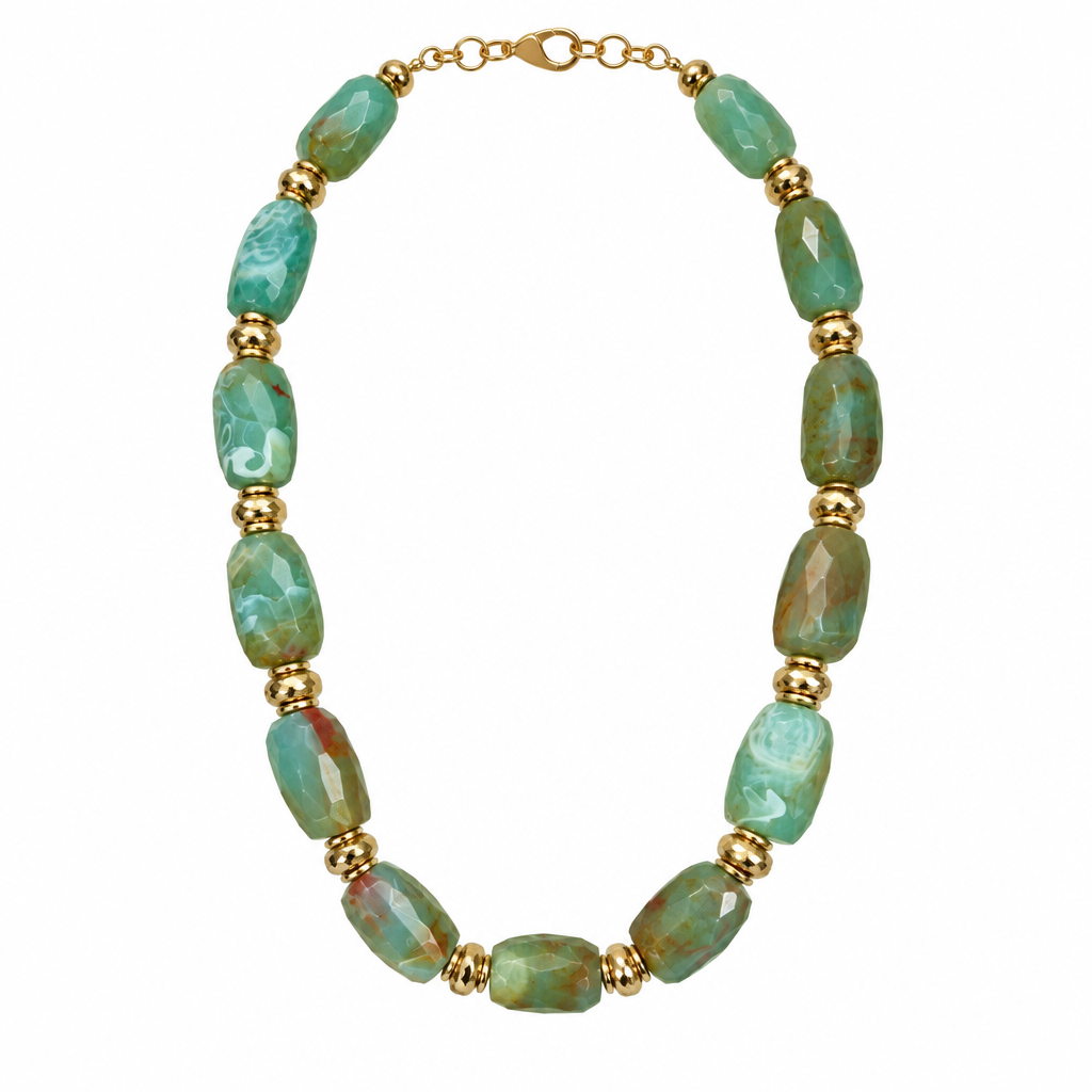 Turquoise necklace isolated on solid white, no display form