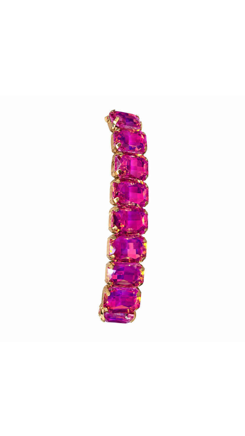 SW Trading Jeweled Rectangle Stone Stretch Bracelet, birdie pink, faceted rectangle stones in gold-tone settings, front view 9x16