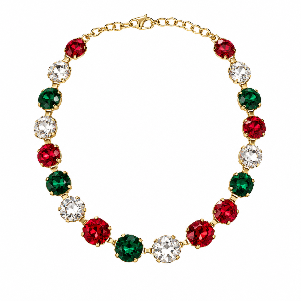 Multicolor rhinestone necklace alone on solid white