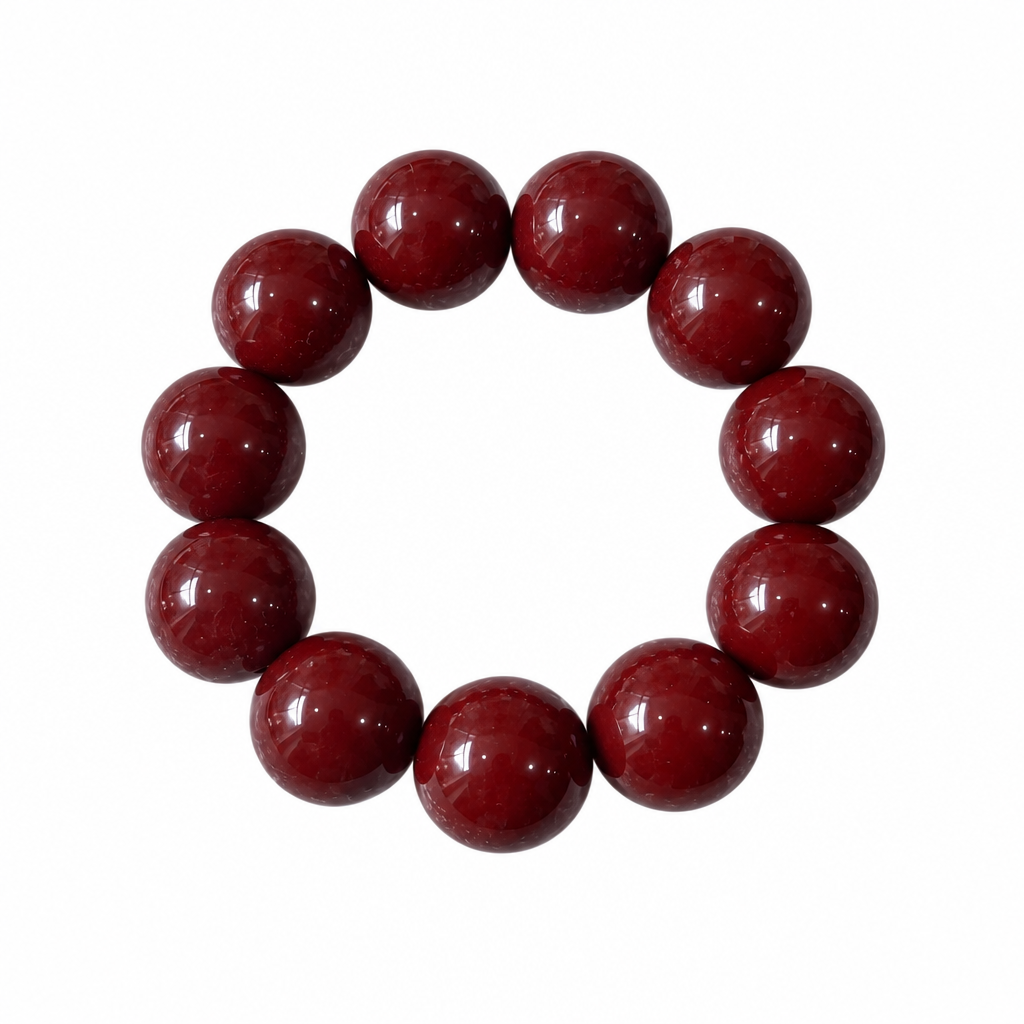SW Trading Chunky Round Bead Stretch Bracelet, burgundy, glossy round beads with gold-tone spacers, front view