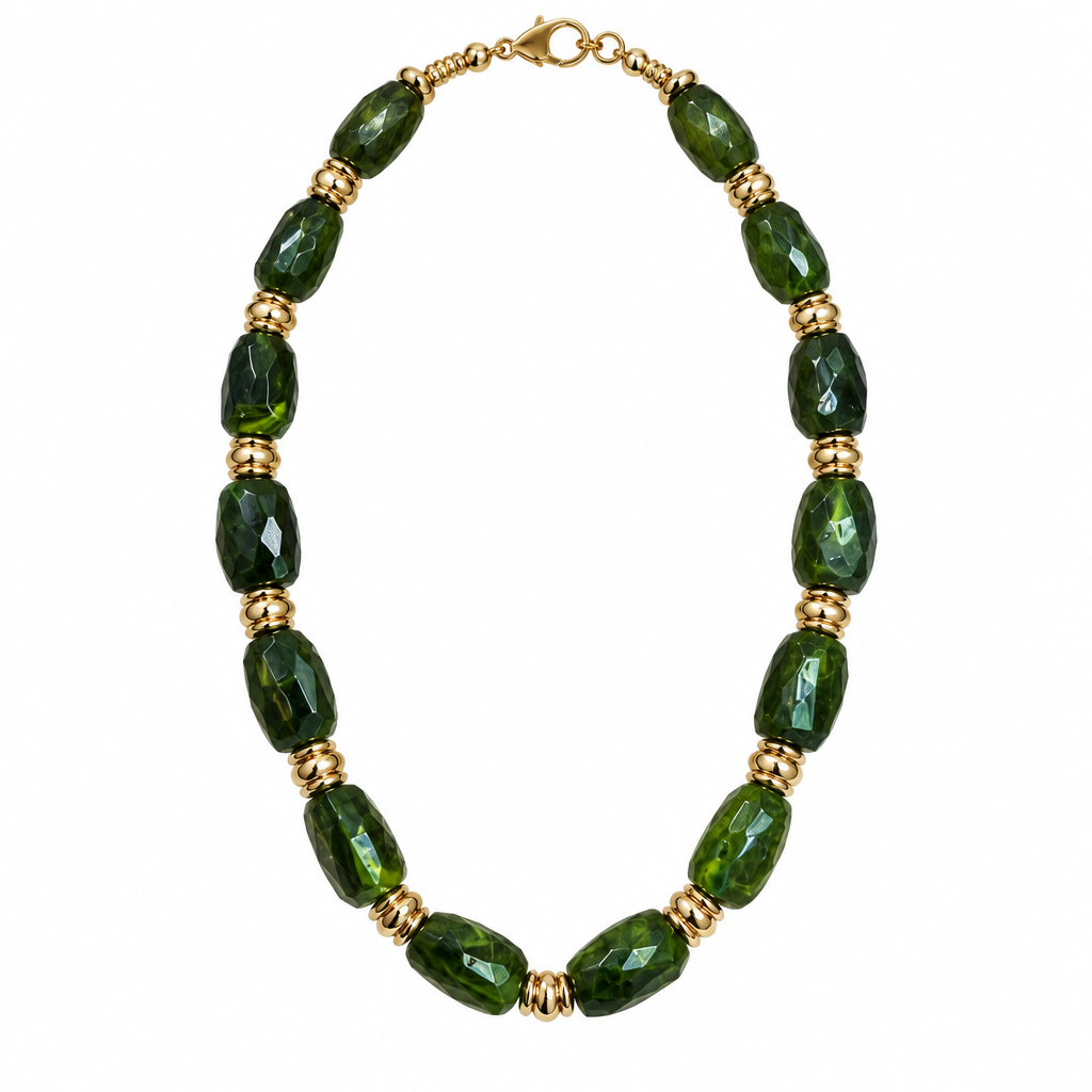 Green necklace isolated on solid white, no display form