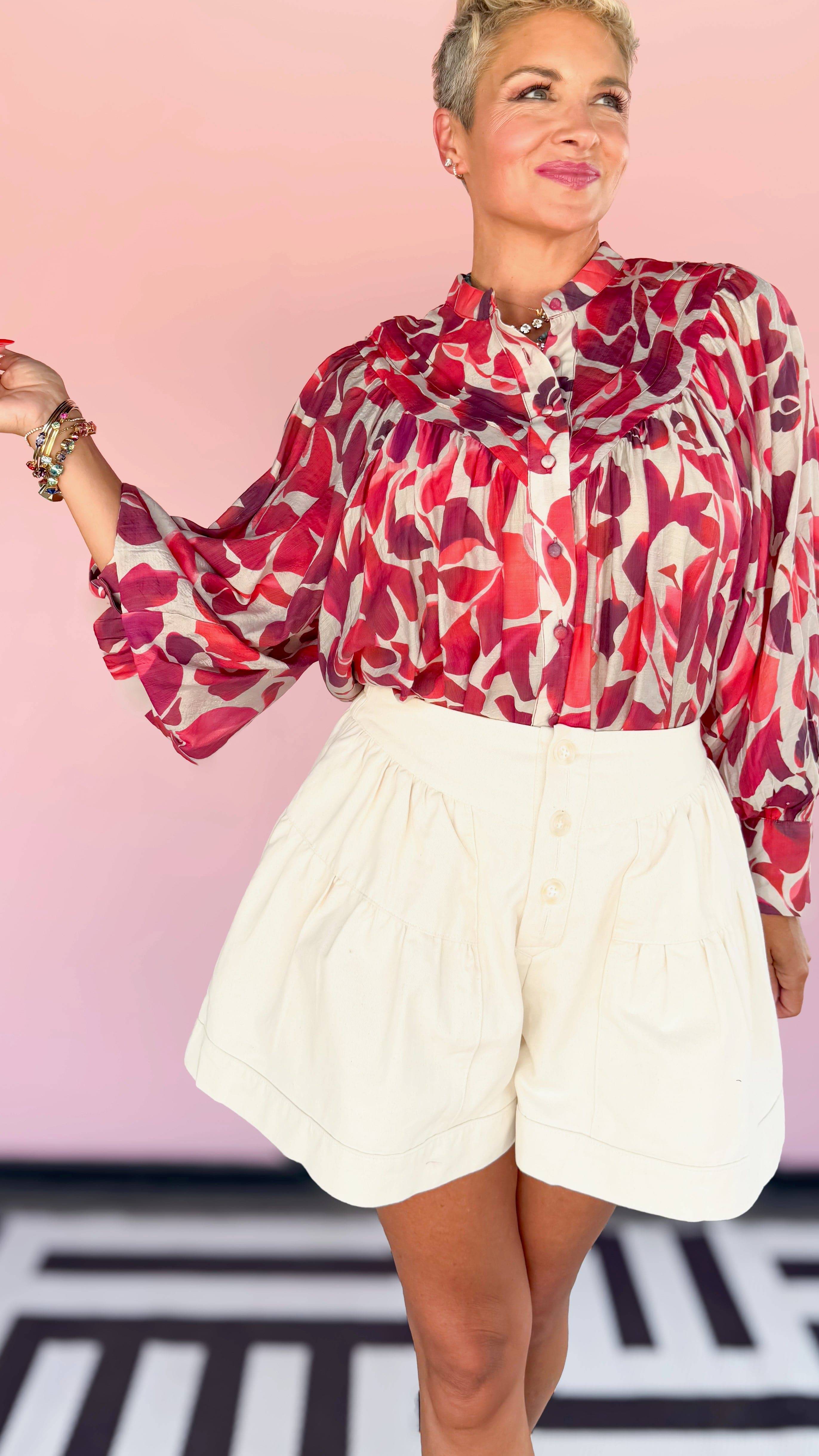 Leaf Printed Top/Red - The BLVD