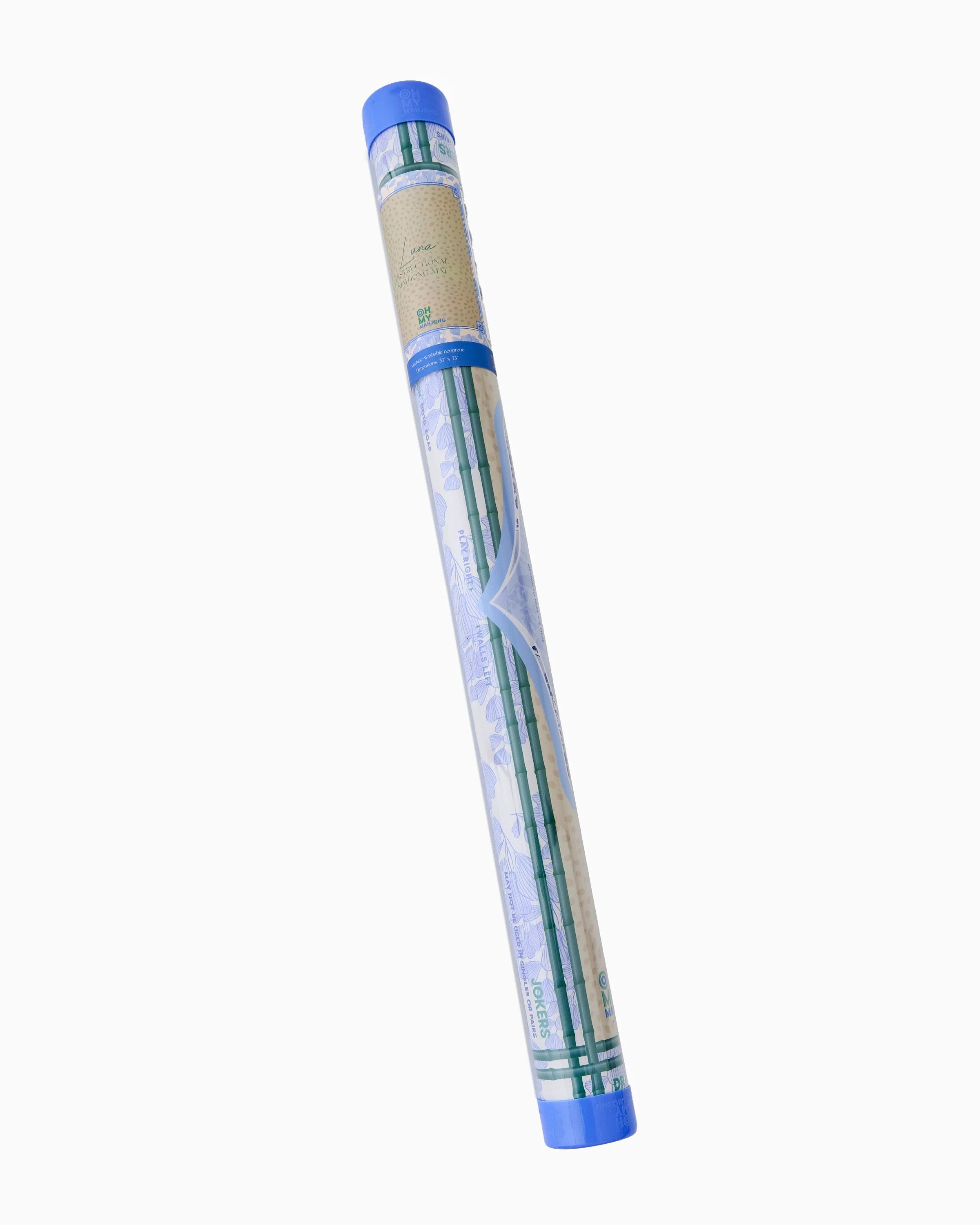 Roll of paper with blue and white design on a white background