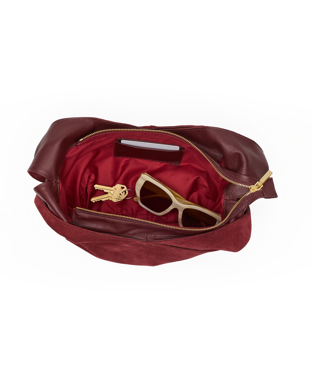 Tom Zip Medium Cherrywood Suede/Brushed Gold