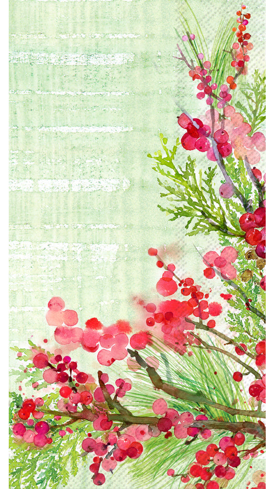 Winterberry paper guest towels on white, front view
