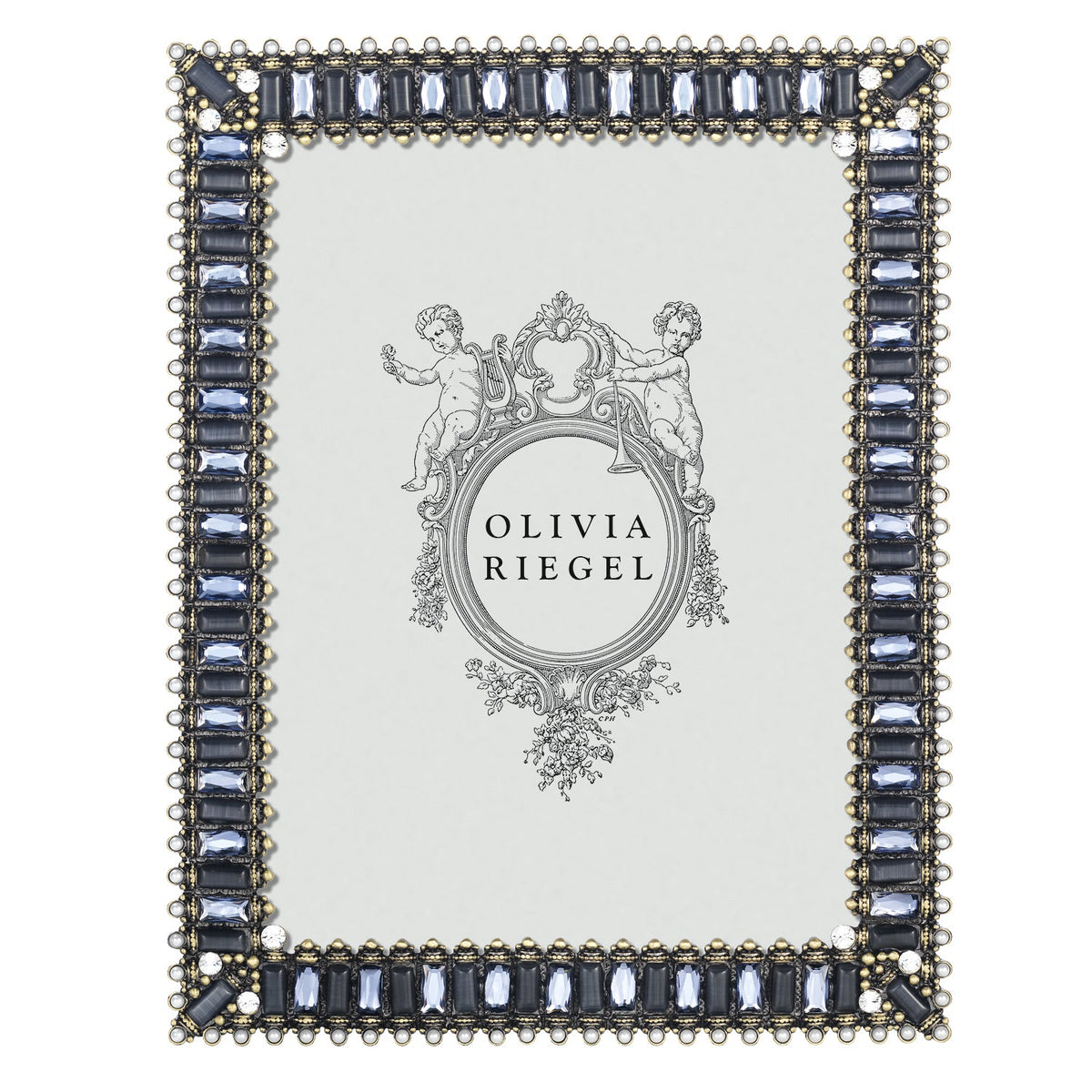 Olivia Riegel Copenhagen 4x6 Picture Frame in bronze finish with crystals, glass gems and faux pearls, front view