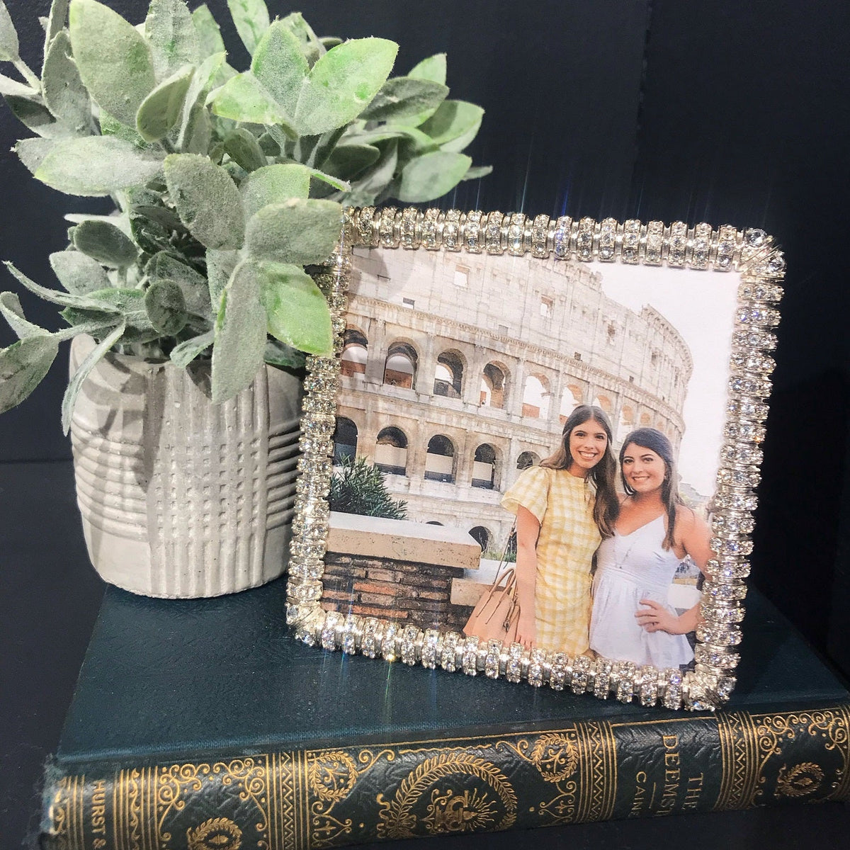 Olivia Riegel Crystal Chelsea 4x4 Picture Frame in Silver channel-set crystal pewter, lifestyle view