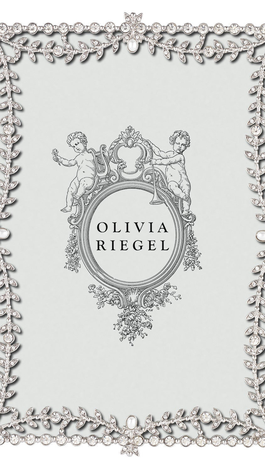 Olivia Riegel Kensington 5x7 Picture Frame in Silver crystal and faux pearl pewter swag, front view