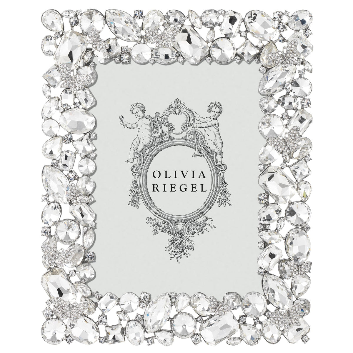 Olivia Riegel Roxy 5x7 Picture Frame in Silver crystal and glass gem pewter, front view