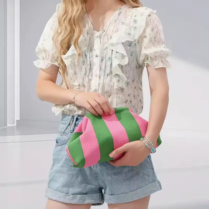 Dumpling striped clutch accessory - styled view - BLVD Boutik