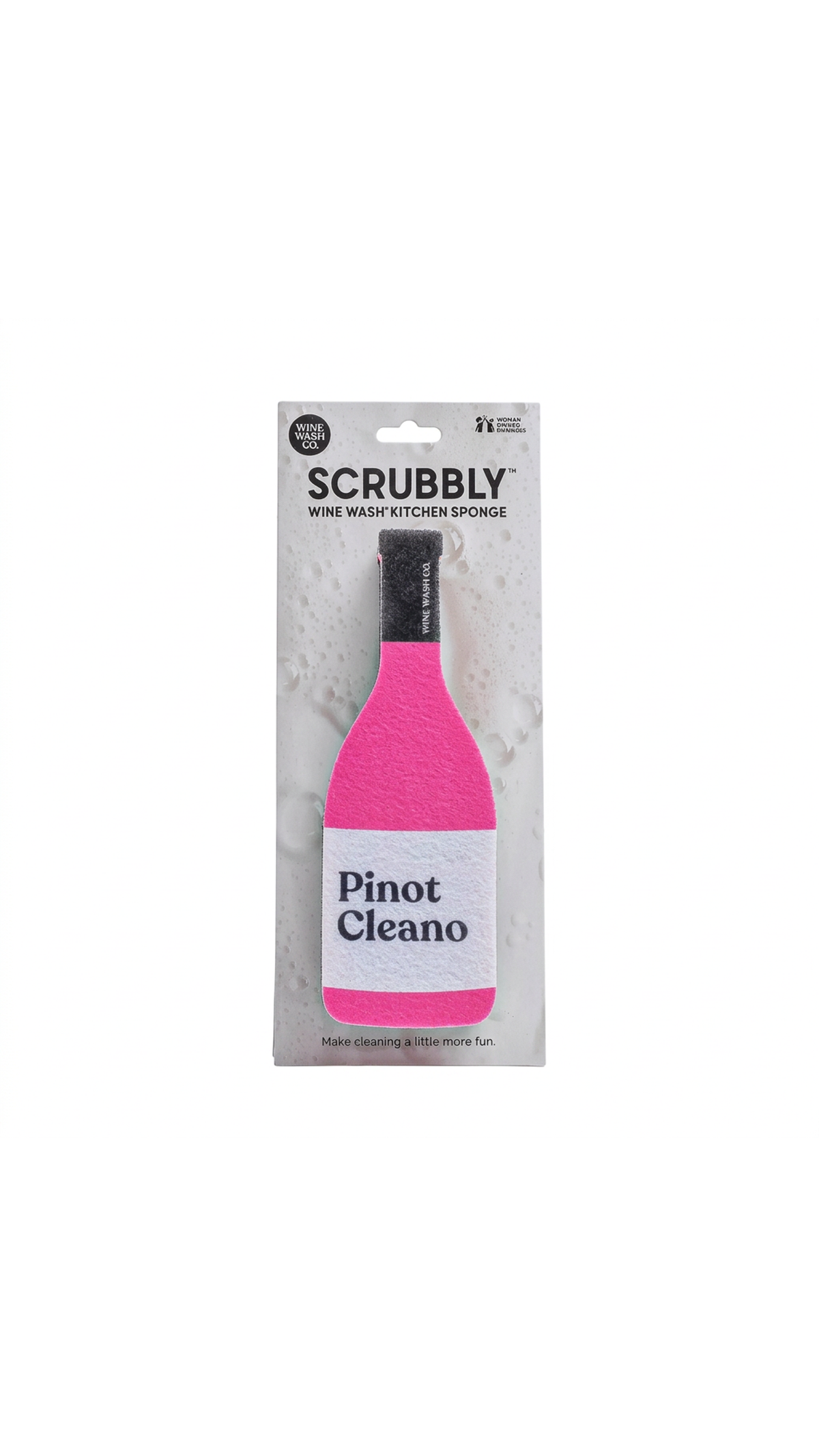 Wine Wash Co. Scrubbly Sponge in Pink Pinot (Pinot Cleano), pink wine bottle sponge, full view on white