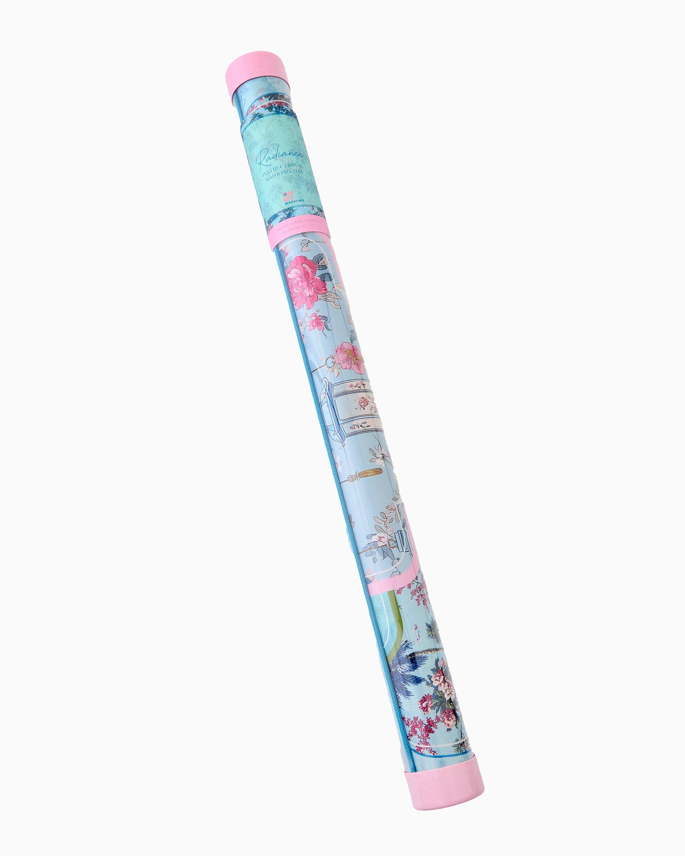 Decorative cylindrical product with floral design on a white background
