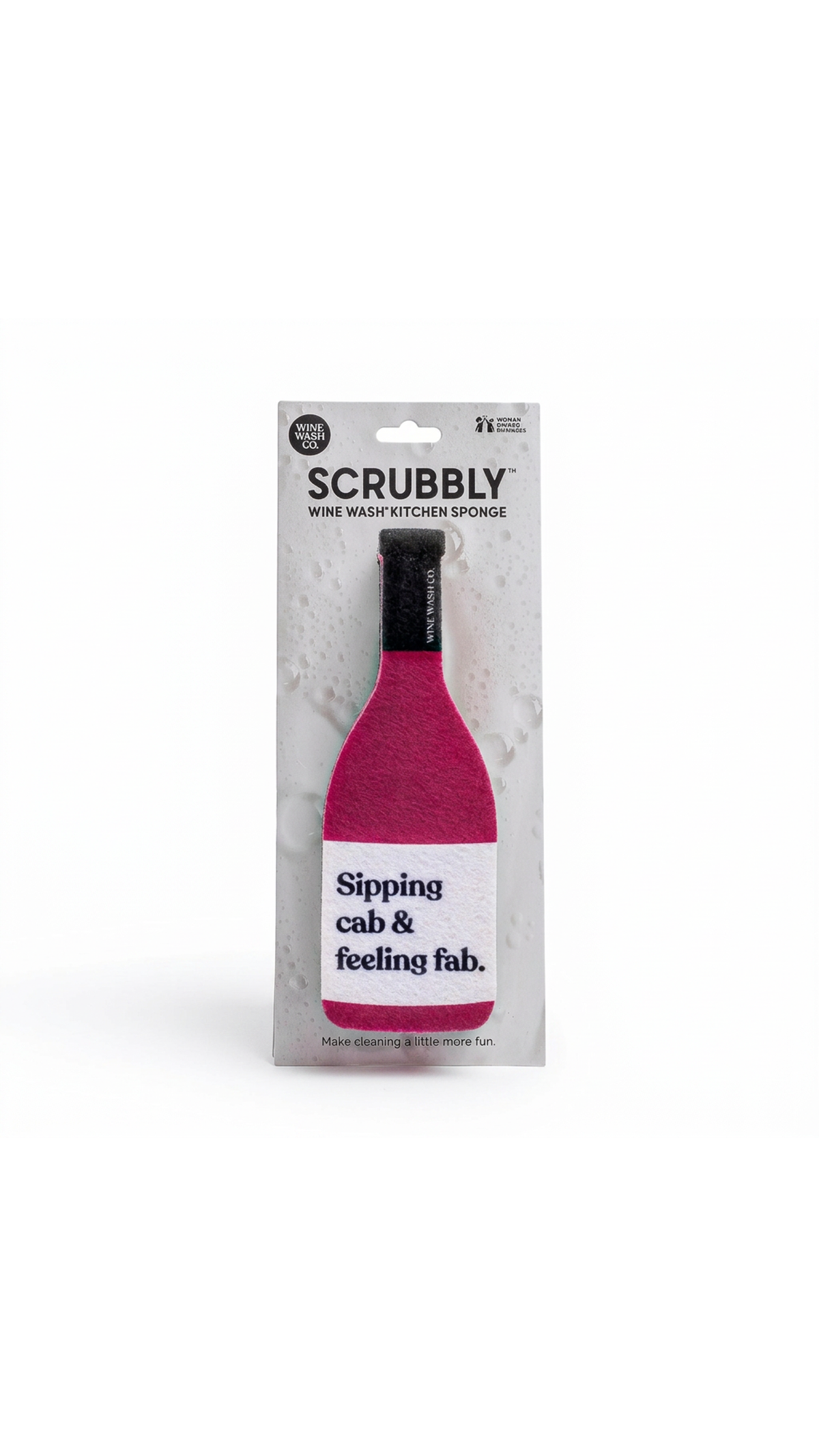 Wine Wash Co. Scrubbly Sponge in Cabernet, red wine bottle sponge, full view on white