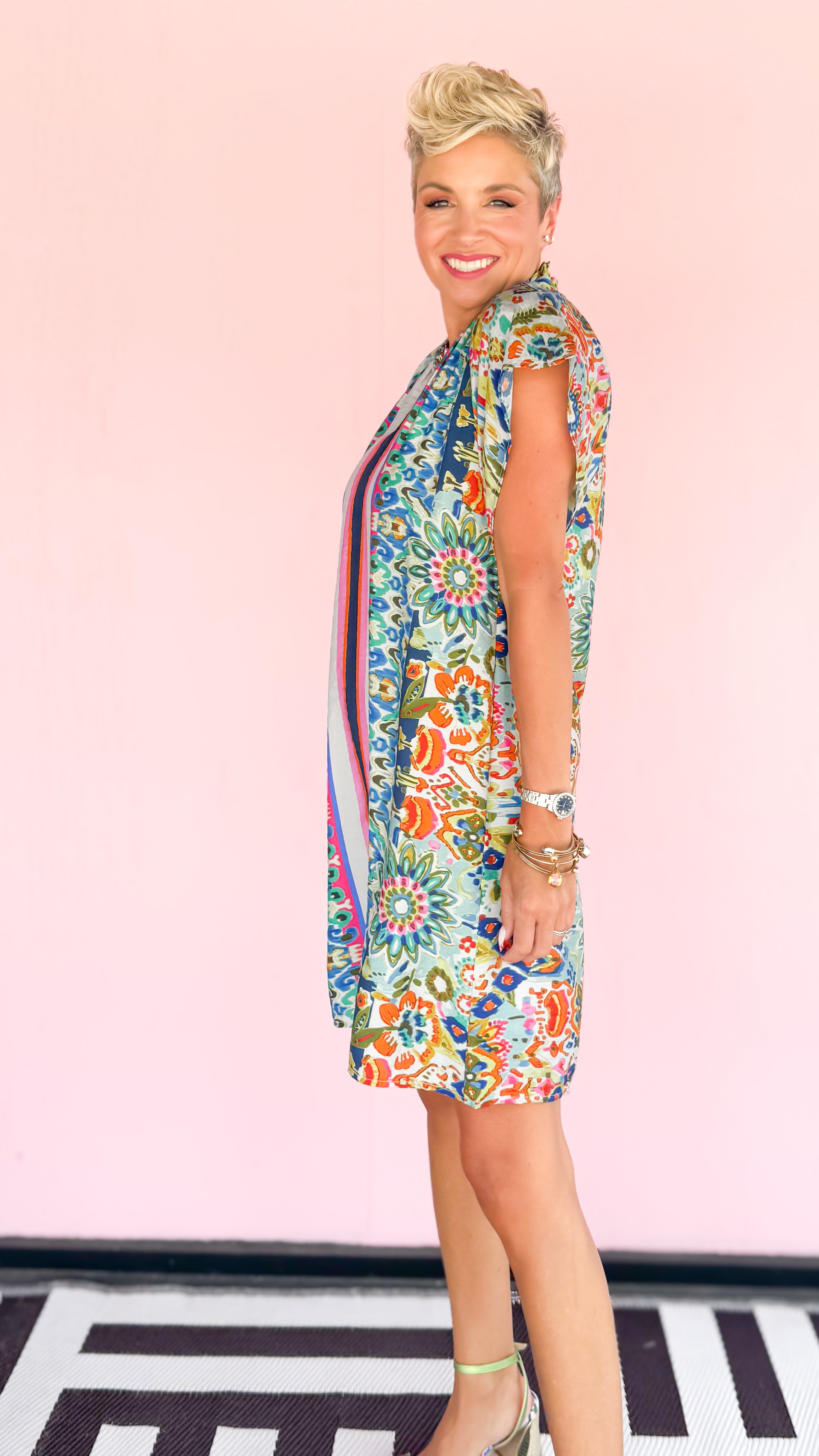 Center Stripe & Floral Mini Dress/Multi - The BLVD