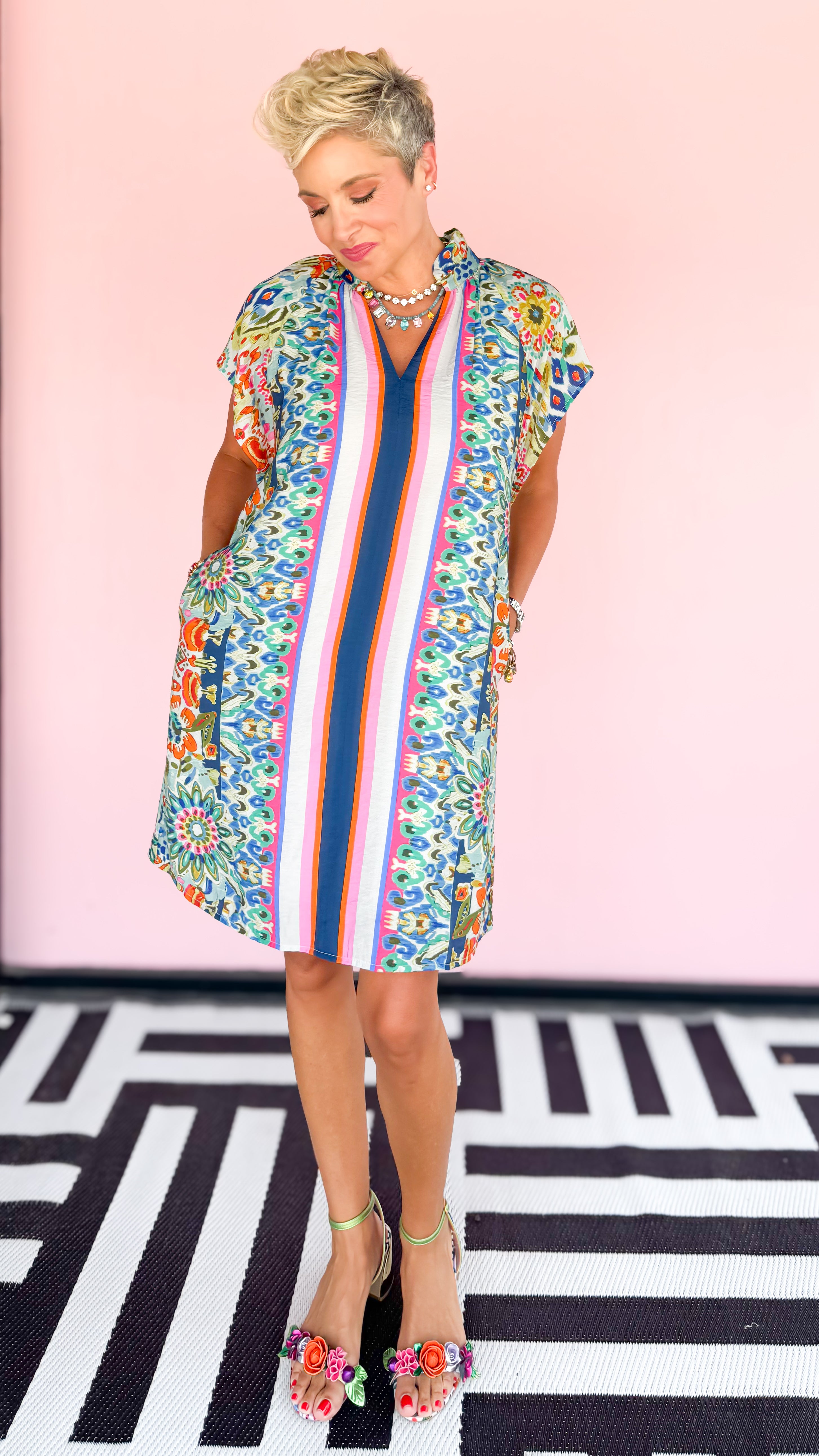 Center Stripe & Floral Mini Dress/Multi - The BLVD