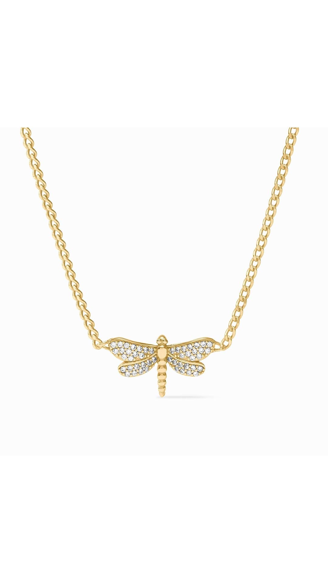 Julie Vos Dragonfly Pave Delicate Necklace in Cubic Zirconia - 24K gold plate