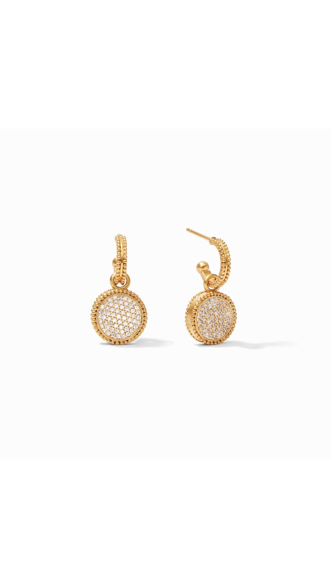 Julie Vos Fleur-de-Lis Hoop & Charm Earring in Cubic Zirconia - 24K gold plate
