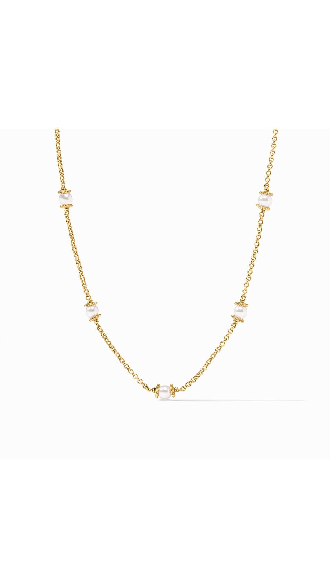 Julie Vos Hydra Delicate Station Necklace in Pearl - 24K gold plate