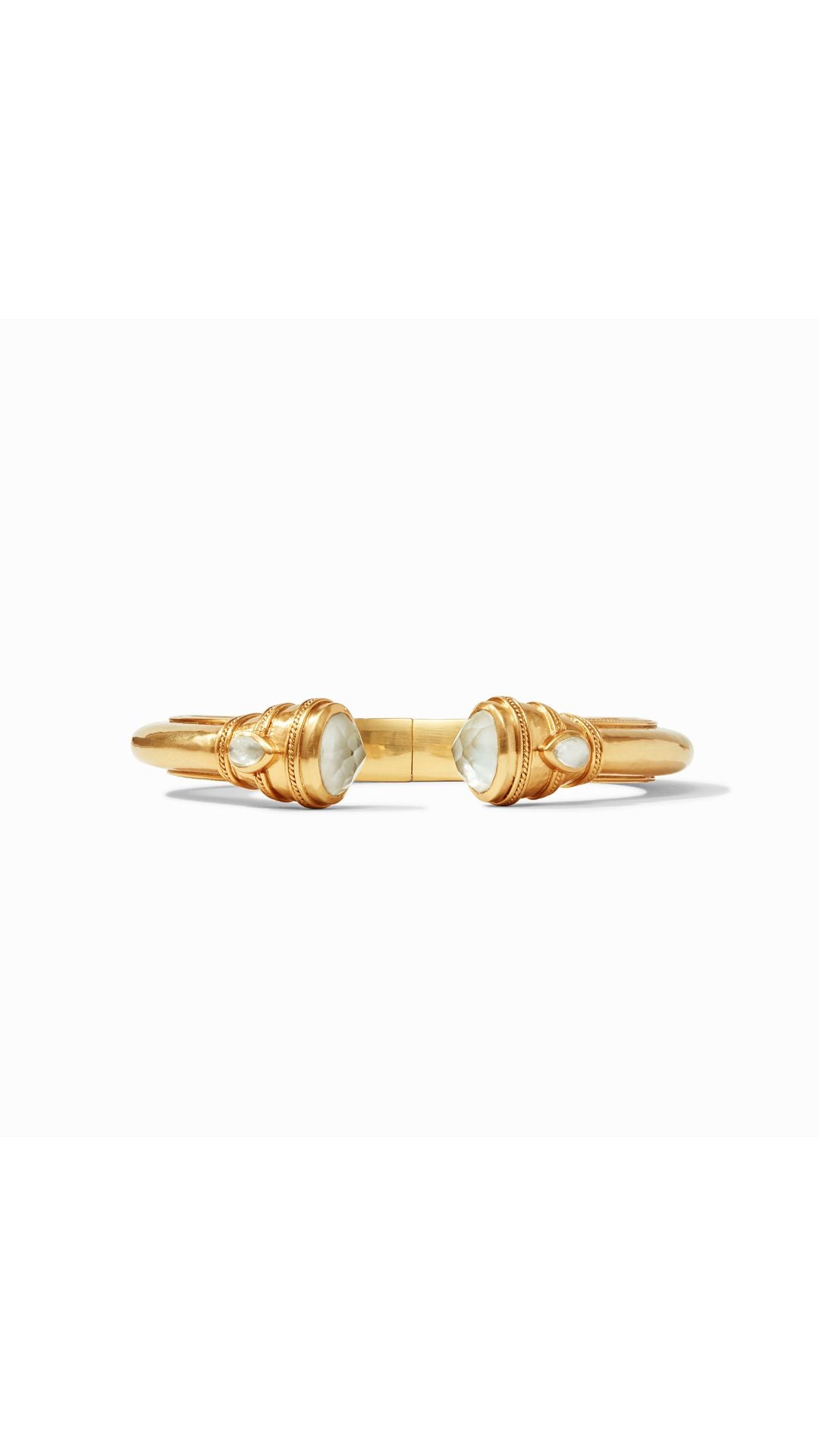 Julie Vos Cannes Demi Cuff in Iridescent Clear Crystal - 24K gold plate hinged cuff, centered